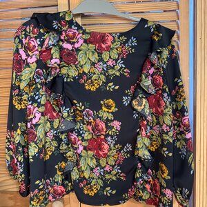 Likely Black Floral Ruffle Long Sleeve Blouse Size Small